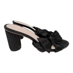 MICIFA Womans Size 43 11 US Pleated Black Bow Heeled Open Toe Bridesmaid Sandals